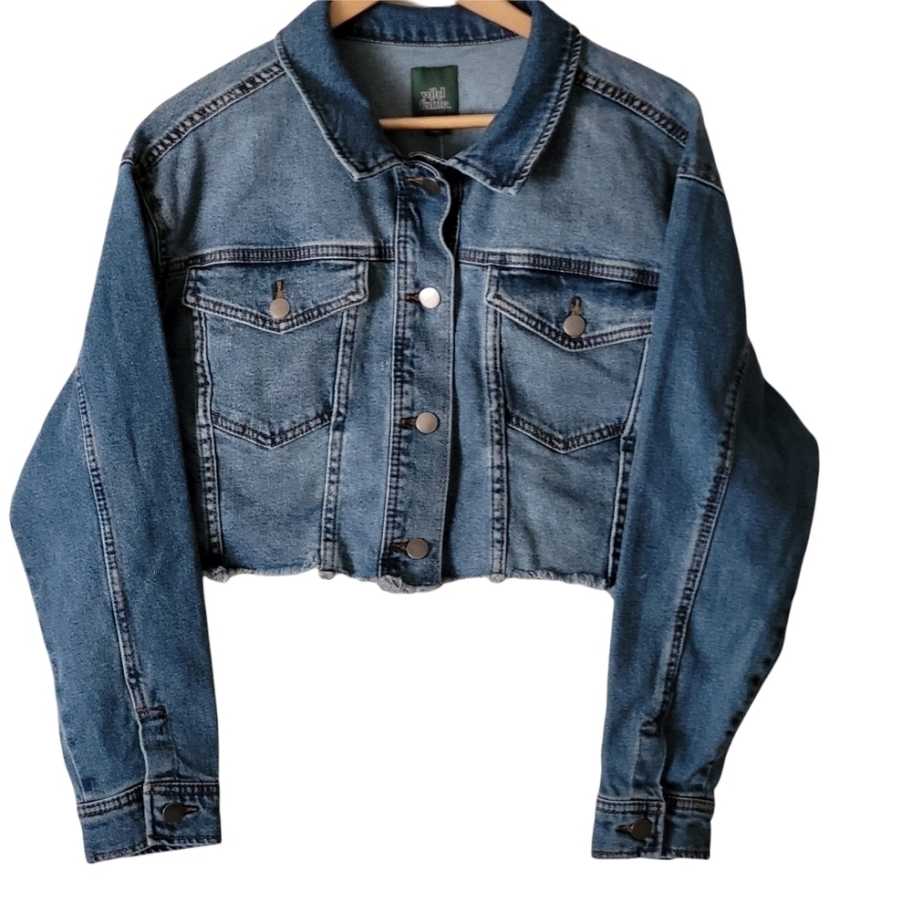 Wild Fable Cropped Jean Jacket Blue Long Sleeve XS
